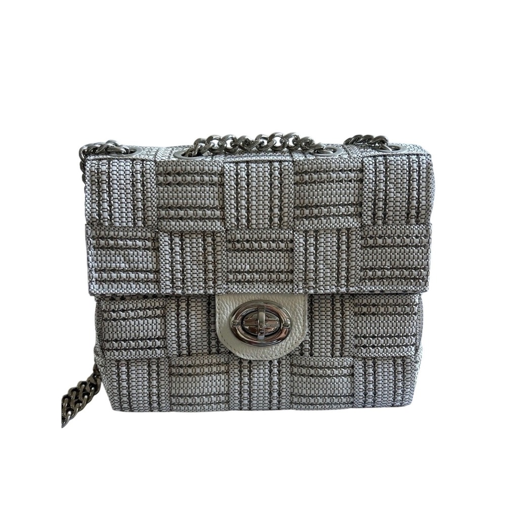 Alma Tonutti Italian Woven Chain Shoulder Bag Cream Taupe Basketweave‎ Small